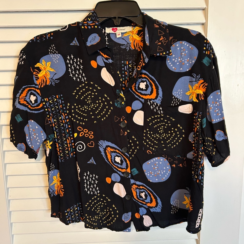 Colorful Patterned Button Down Shirt - image 1
